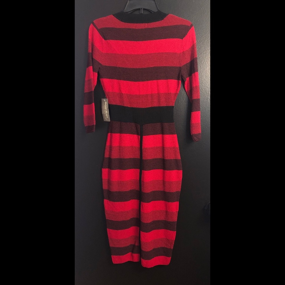 NY&Co 🔥 Red and Black Striped V‑Neck Midi Dress - Picture 2 of 4